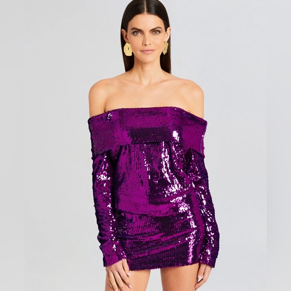 Retrofete Dresses & Skirts - Retrofête Wyn sequin-embellished off-the-shoulder mini dress in purple